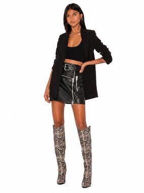 Camila Coelho Sawyer Leather Moto Skirt Black